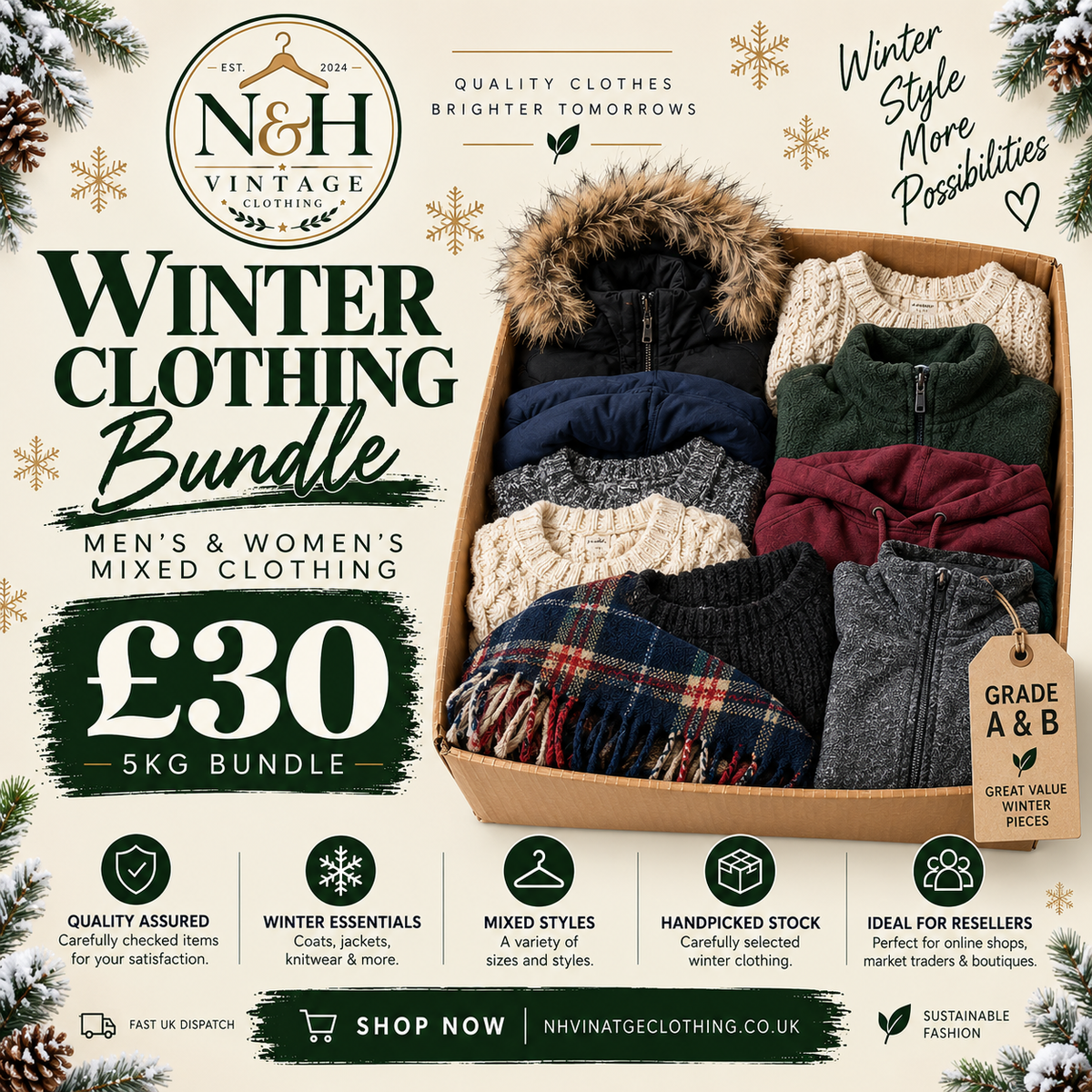 5kg Winter Clothing Bundle | Grade A & B Wholesale Clothes