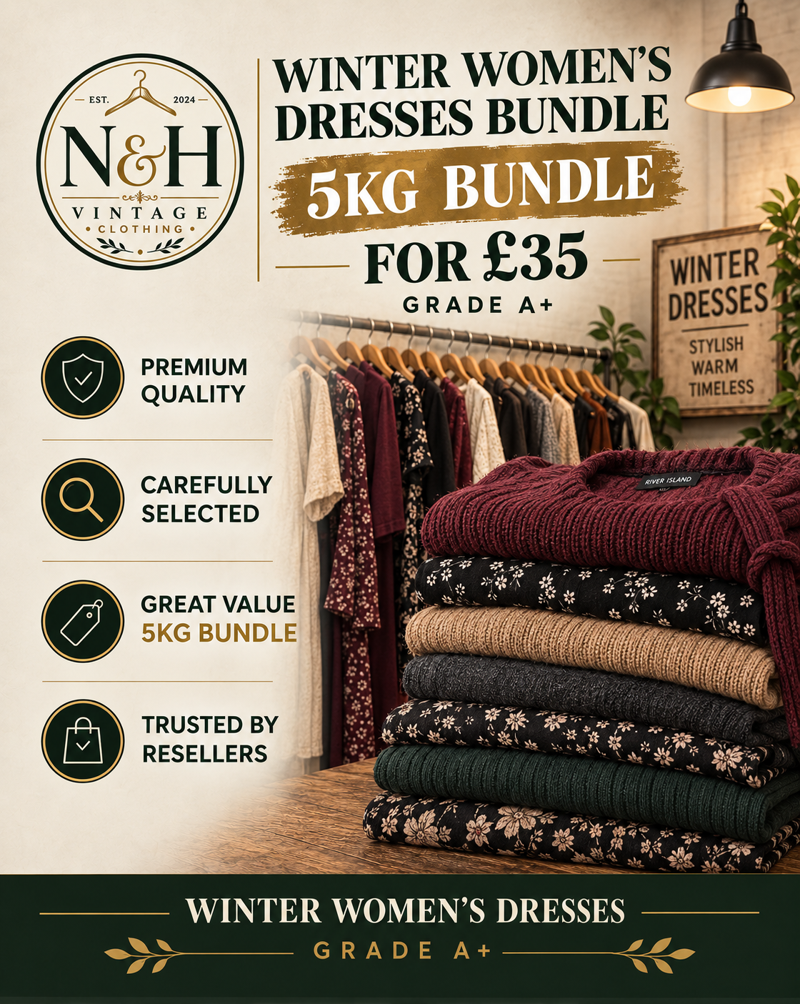 5KG Winter Women's Dresses Bundle – Grade A+ | Wholesale Clothing – £35