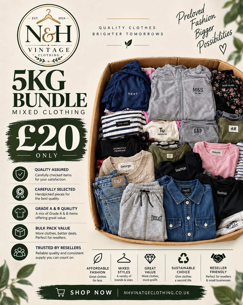 5kg Mixed Clothing Bundle | Grade A & B | Men's & Women's Wholesale Clothes