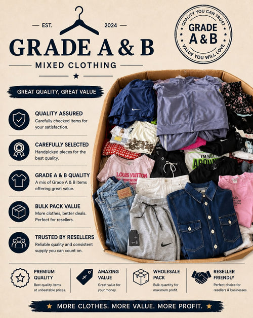 5kg Mixed Clothing Bundle | Grade A & B | Men's & Women's Wholesale Clothes